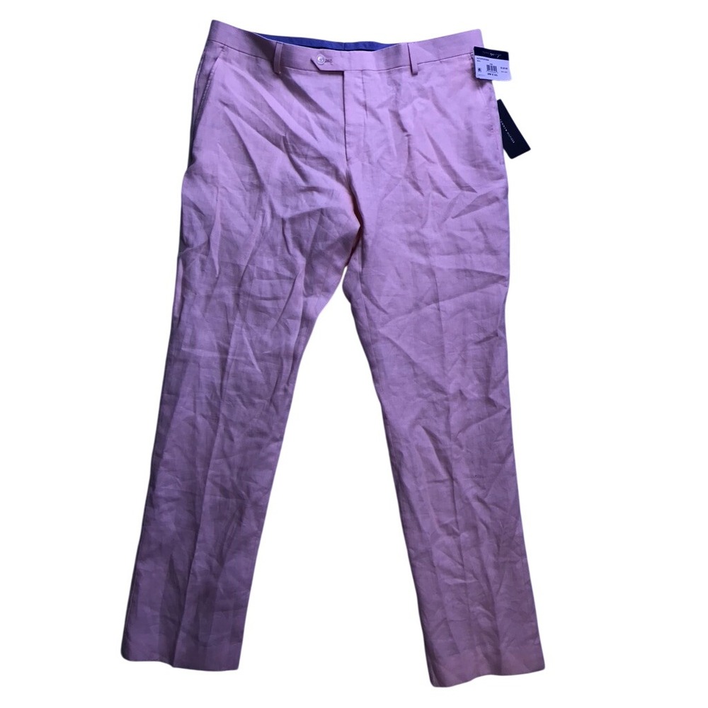 Tommy Hilfiger Linen Trousers Mens 38x32 Pink Hall Flat Front Summer Pants